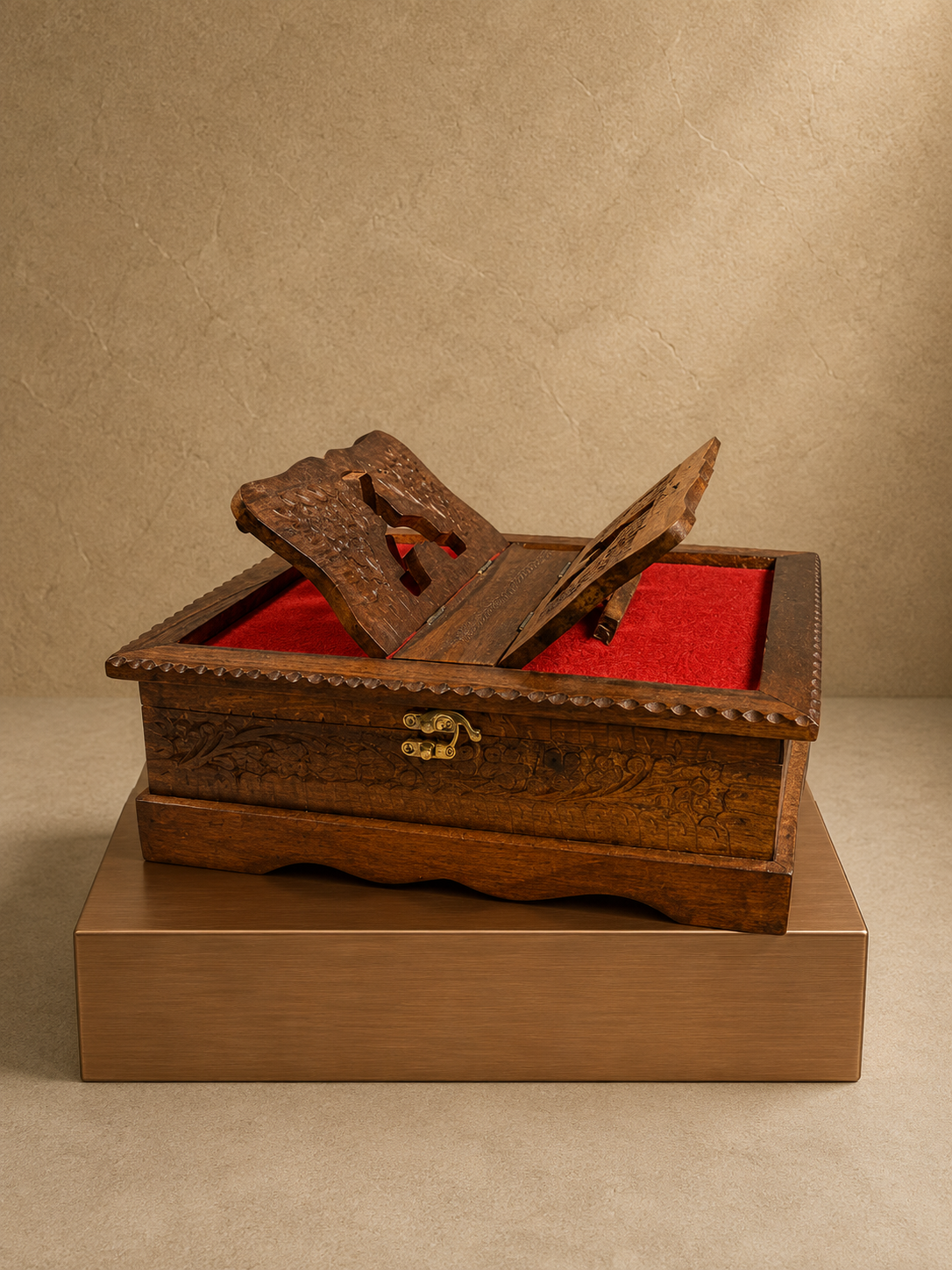 Hand-Carved Wooden Quran Box – Islamic Calligraphy