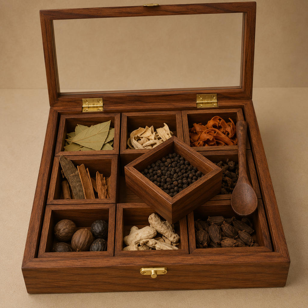 Carved Wooden Spice Box