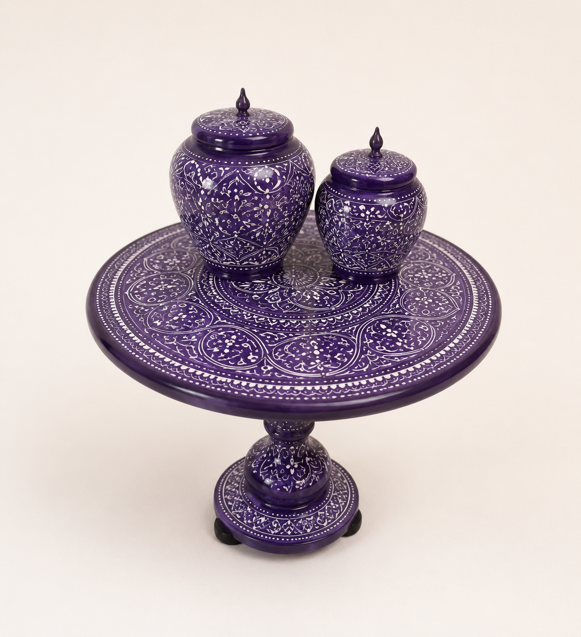 Naqshi Art Table Set – Hand-Carved Wooden Side Table