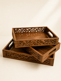 Side Cut Work Tray Set of 3 – Handmade Wooden Serving Trays | WCSPK