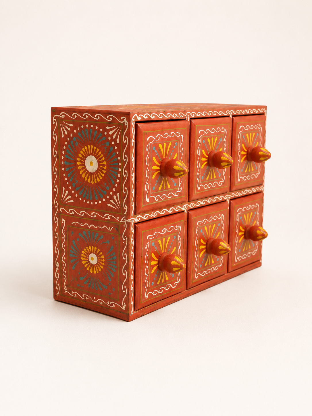 Wooden Spice Box Naqshi Art – Hand Painted Traditional Wooden Masala Box