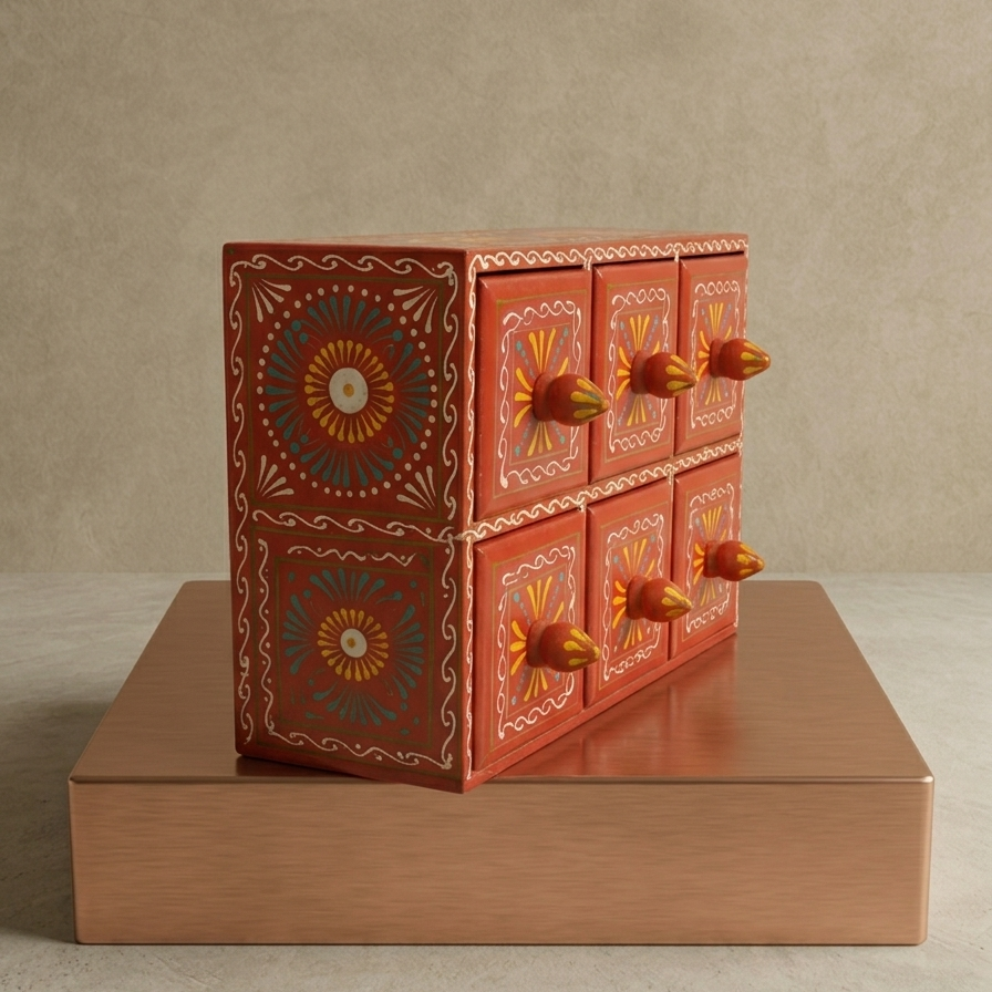 Wooden Spice Box Naqshi Art – Hand Painted Traditional Wooden Masala Box