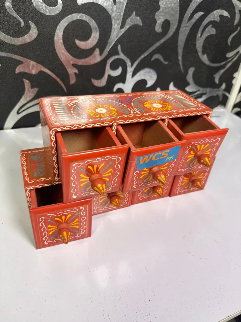Wooden Spice Box Naqshi Art – Hand Painted Traditional Wooden Masala Box